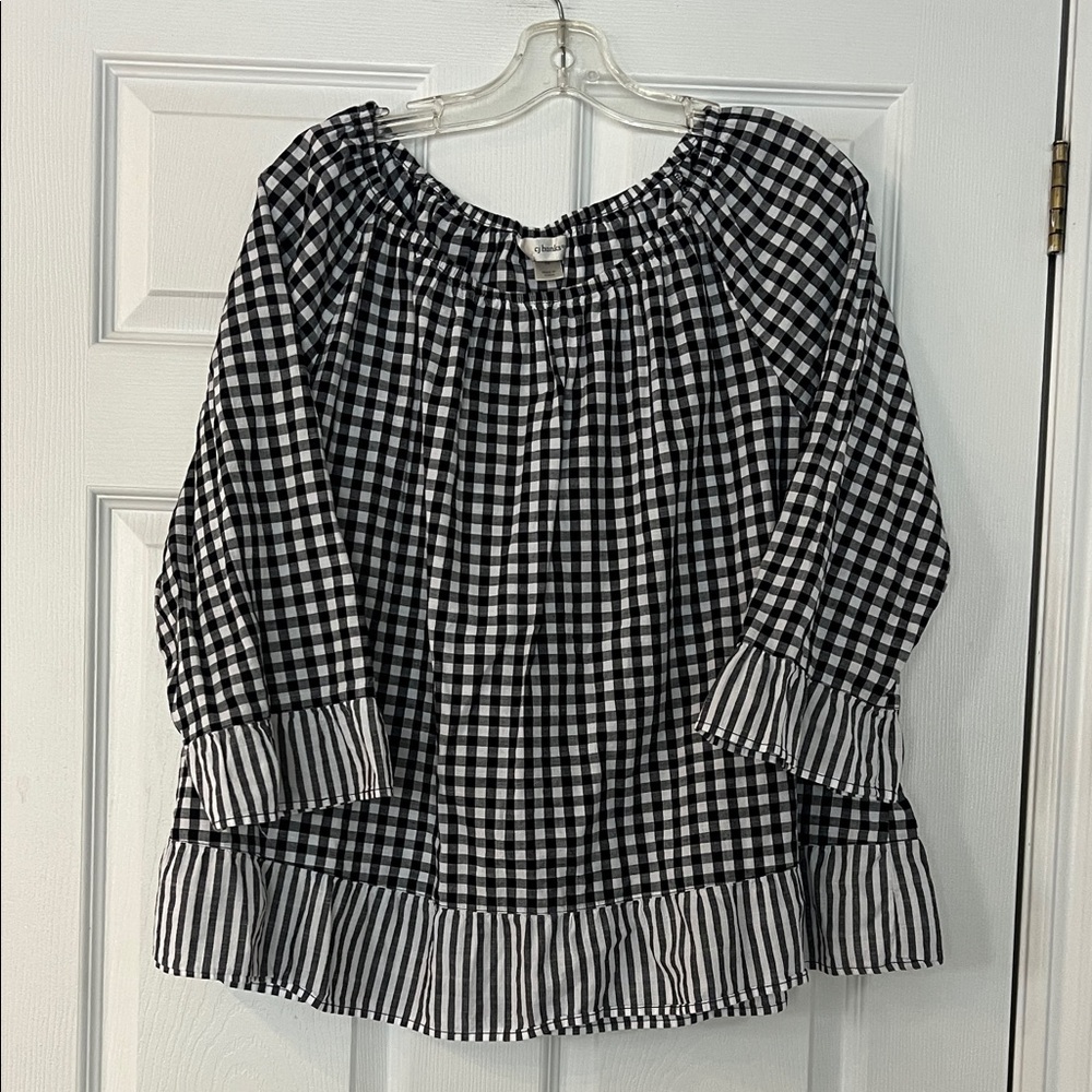 CJ Banks Black and White Gingham Blouse 1X
